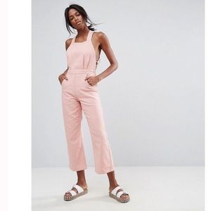 [ASOS] Pink cross-cross Wide Leg Jumpsuit overall